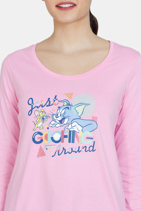 Zivame Tom & Jerry Colour Block Knit Cotton Pyjama Set - Vista Blue — image 5